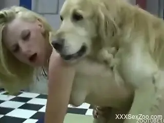 Blonde with short haired banged by a brutal dog