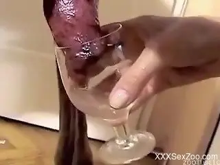 Blonde drinking dog's fresh jizz and loving it