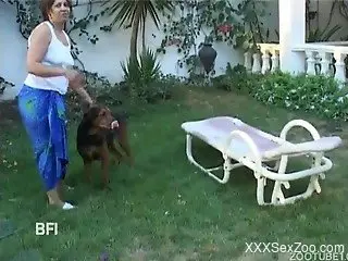 Hardcore fucking with a hung dog and two Latinas