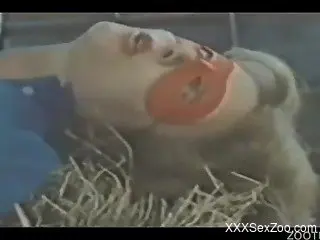 Filthy and dirty vintage farm bestiality with a masked hoe