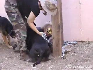 Bound slave girl getting ravaged by the horny dog