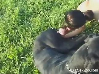 Aroused babe with skinny forms, intense outdoor dog shag