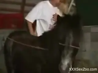 Blond-haired beauty gets fucked by a small horse