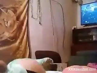 Dirty doggo drilling this zoophile's hot pussy