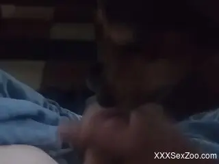 Hot dude jerking his dick in front of a cocksucker dog