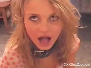 Dashing blonde female sticks entire dog dick right up the ass