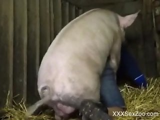 Pig ass fucks naked gay male in a dirty farm fetish