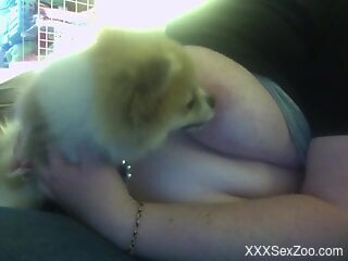 Insolent woman with huge naturals allows her dog access to the...