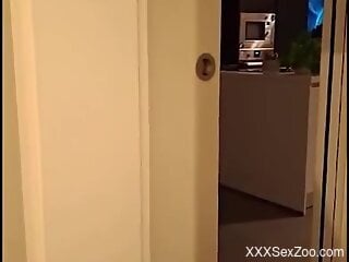 Busty woman loves it when her dog acts so naughty with her pussy